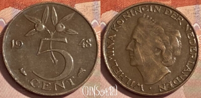 Нидерланды 5 центов 1948 года, KM# 176, 480р-008