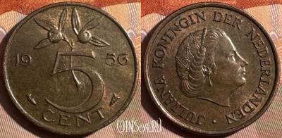 Нидерланды 5 центов 1956 года, KM# 181, 370s-109 ♛