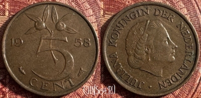 Нидерланды 5 центов 1958 года, KM# 181, 358s-116