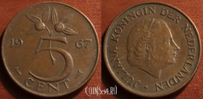 Нидерланды 5 центов 1967 года, см. состояние, 64-010b