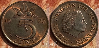 Нидерланды 5 центов 1976 года, KM# 181, 281s-017
