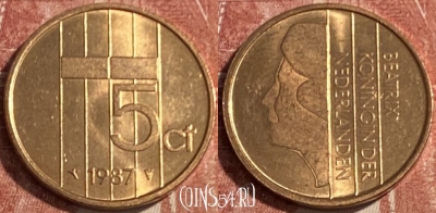 Нидерланды 5 центов 1987 года, KM# 202, 081s-016 ♛
