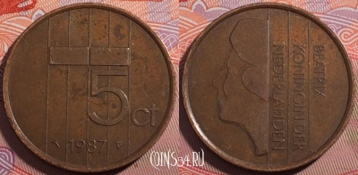 Нидерланды 5 центов 1987 года, KM# 202, a062-088