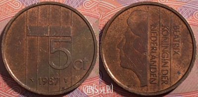 Нидерланды 5 центов 1987 года, KM# 202, a062-089