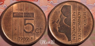 Нидерланды 5 центов 1989 года, KM# 202, a062-092