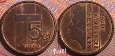 Нидерланды 5 центов 1997 года, KM# 202, a062-073
