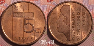 Нидерланды 5 центов 1997 года, KM# 202, a062-074