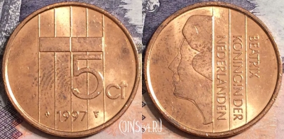 Нидерланды 5 центов 1997 года, KM# 202, a075-001
