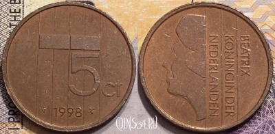 Нидерланды 5 центов 1998 года, KM# 202, 148-124