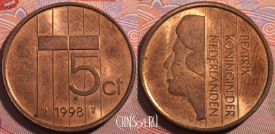 Нидерланды 5 центов 1998 года, KM# 202, a062-075