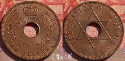Нигерия 1 пенни 1959 года, KM# 2, 087b-038