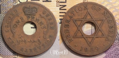Нигерия 1 пенни 1959 года, KM# 2, 153-110