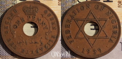 Нигерия 1 пенни 1959 года, KM# 2, 157-143