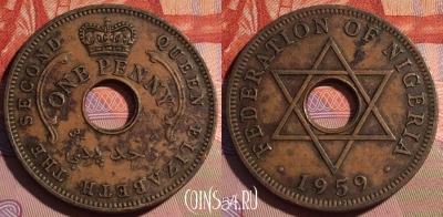 Нигерия 1 пенни 1959 года, KM# 2, 176c-131