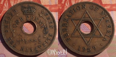 Нигерия 1 пенни 1959 года, KM# 2, 176c-133