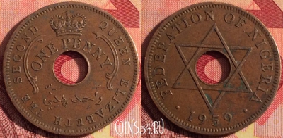 Нигерия 1 пенни 1959 года, KM# 2, 256i-018
