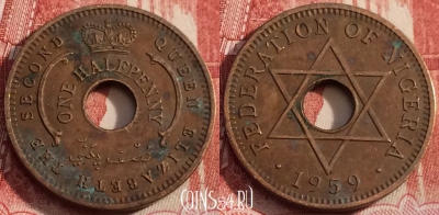 Нигерия 1/2 пенни 1959 года, KM# 1, 069b-107