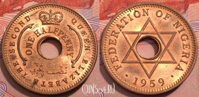 Нигерия 1/2 пенни 1959 года, KM# 1, 247-020