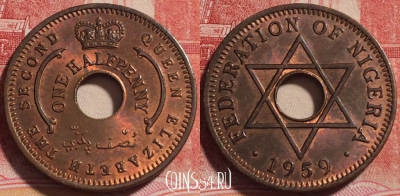 Нигерия 1/2 пенни 1959 года, KM# 1, 256-057