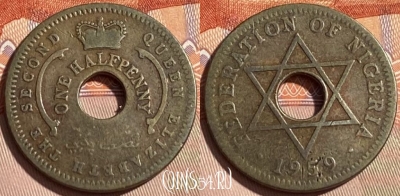 Нигерия 1/2 пенни 1959 года, KM# 1, 464q-167