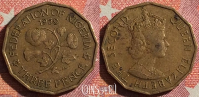 Нигерия 3 пенса 1959 года, KM# 3, 041h-053