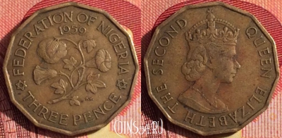 Нигерия 3 пенса 1959 года, KM# 3, 258i-046