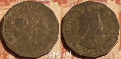 Нигерия 3 пенса 1959 года, KM# 3, 499р-139