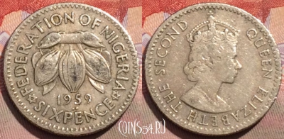 Нигерия 6 пенсов 1959 года, KM# 4, 149a-092