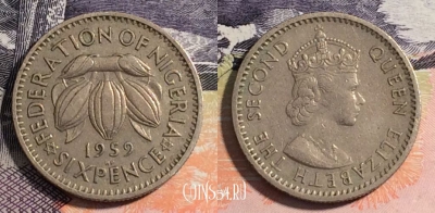 Нигерия 6 пенсов 1959 года, KM# 4, 165-014