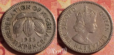 Нигерия 6 пенсов 1959 года, KM# 4, 183j-046