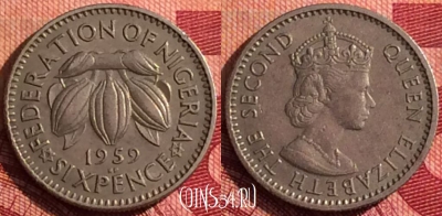 Нигерия 6 пенсов 1959 года, KM# 4, 277i-016