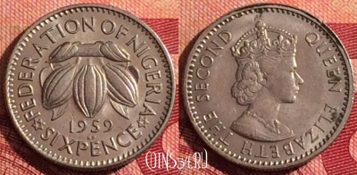 Нигерия 6 пенсов 1959 года, KM# 4, 277i-052