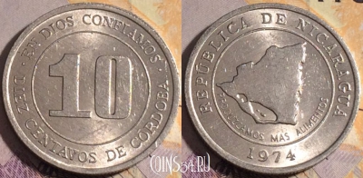 Никарагуа 10 сентаво 1974 года, KM# 30, 183a-102