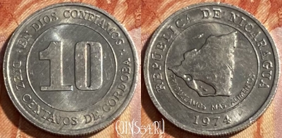 Никарагуа 10 сентаво 1974 года, KM# 30, 465q-011