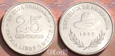 Никарагуа 25 сентаво 1987 года, KM# 57, UNC, 133l-129