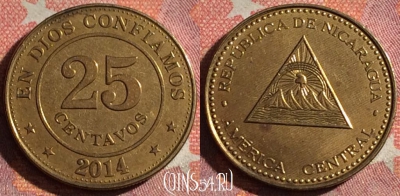 Никарагуа 25 сентаво 2014 года, KM# 99, 368-140