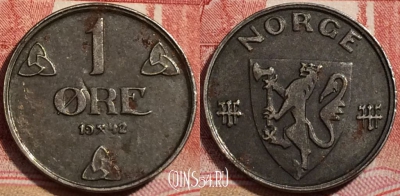 Норвегия 1 эре 1942 года, KM# 387, 223-034