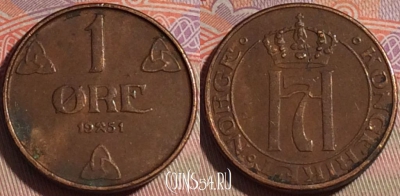Норвегия 1 эре 1951 года, KM# 367, 142b-071