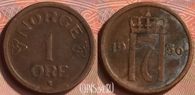 Норвегия 1 эре 1956 года, KM# 398, 163m-003