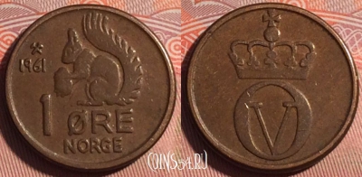 Норвегия 1 эре 1961 года, KM# 403, 226a-066