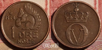 Норвегия 1 эре 1964 года, KM# 403, 216-043