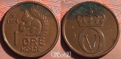 Норвегия 1 эре 1964 года, KM# 403, 226a-070