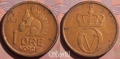 Норвегия 1 эре 1967 года, KM# 403, 056i-077