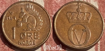 Норвегия 1 эре 1969 года, KM# 403, 482р-004 ♛