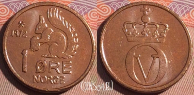 Норвегия 1 эре 1972 года, KM# 403, 194a-011