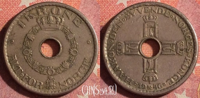 Норвегия 1 крона 1946 года, KM# 385, 363-102