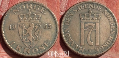 Норвегия 1 крона 1953 года, KM# 397, 337k-123