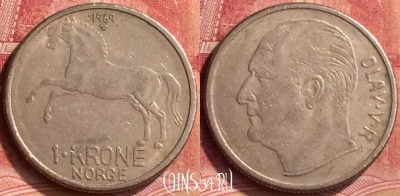 Норвегия 1 крона 1969 года, KM# 409, 071m-033