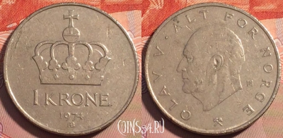Норвегия 1 крона 1974 года, KM# 419, 120c-096
