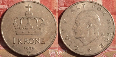 Норвегия 1 крона 1974 года, KM# 419, 219-053
